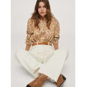 MNG Mango Diana Floral Button Down Blouse Top Size 4